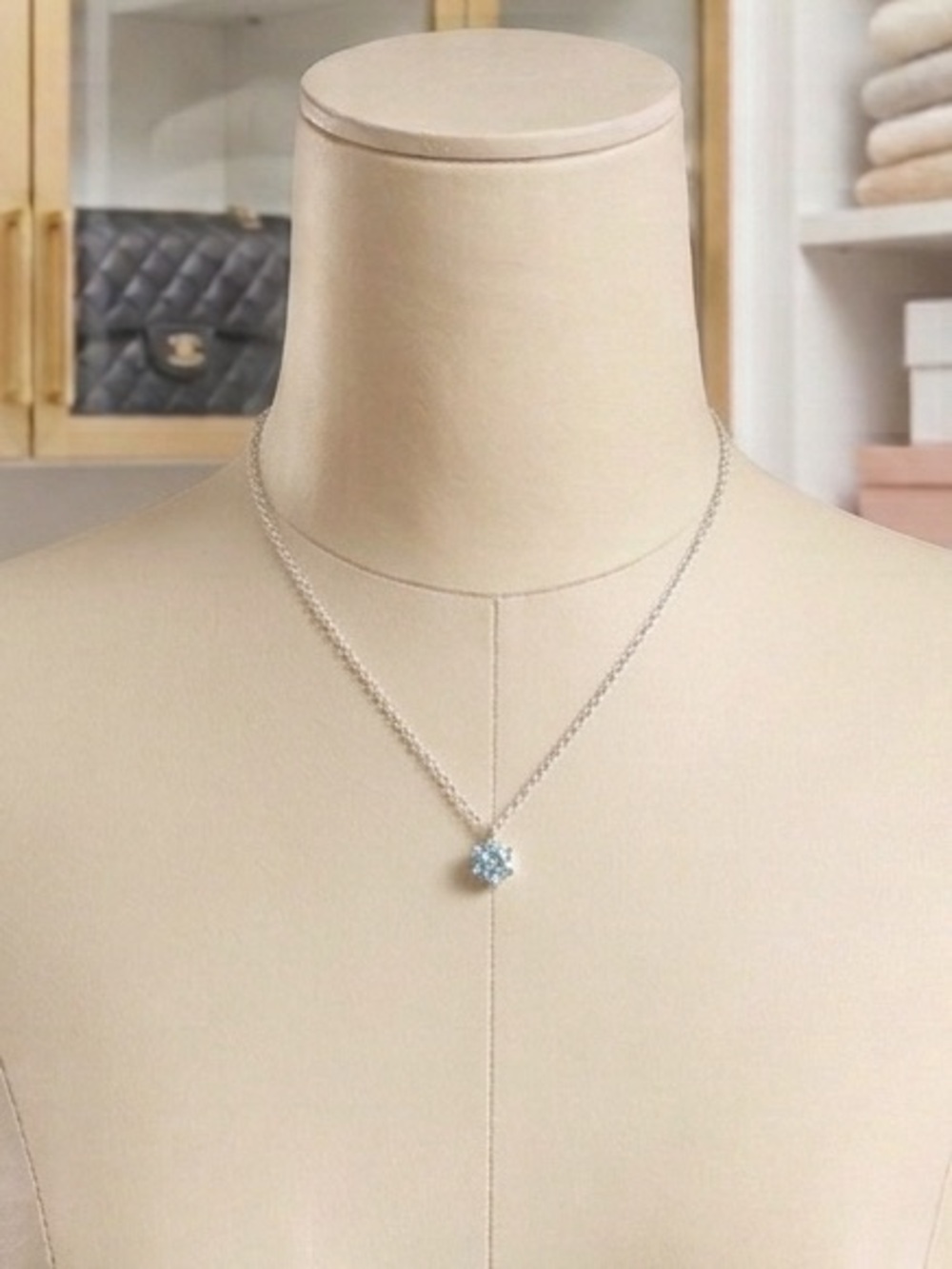 NWT Effy Jewelers aquamarine blue solitaire pendant necklace march birthstone